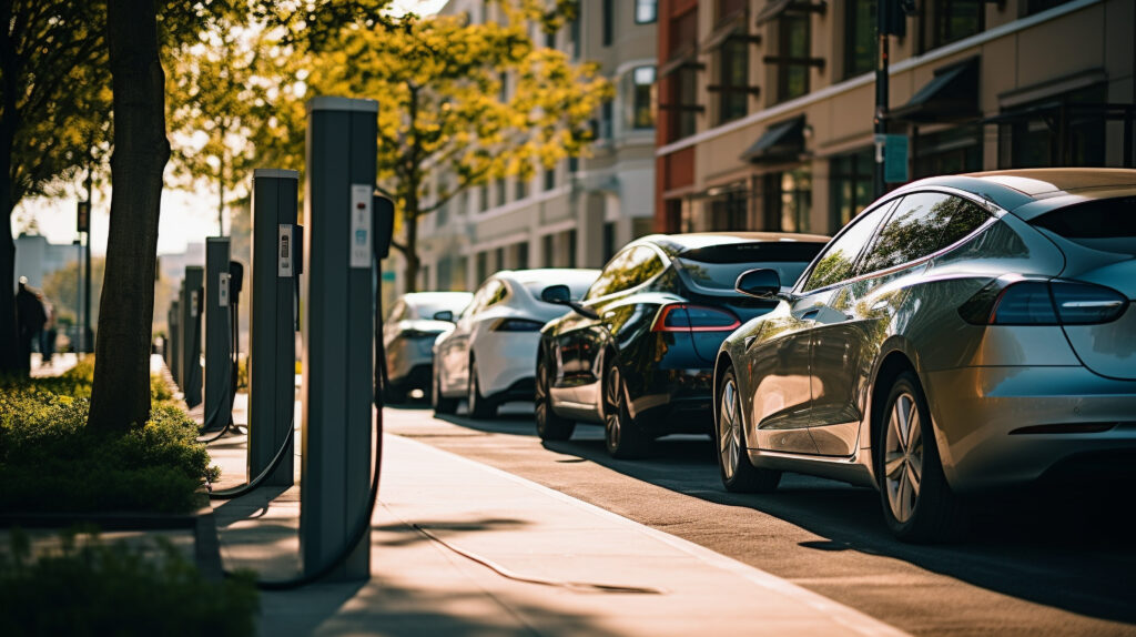 Public parking with charging points for electric vehicles.